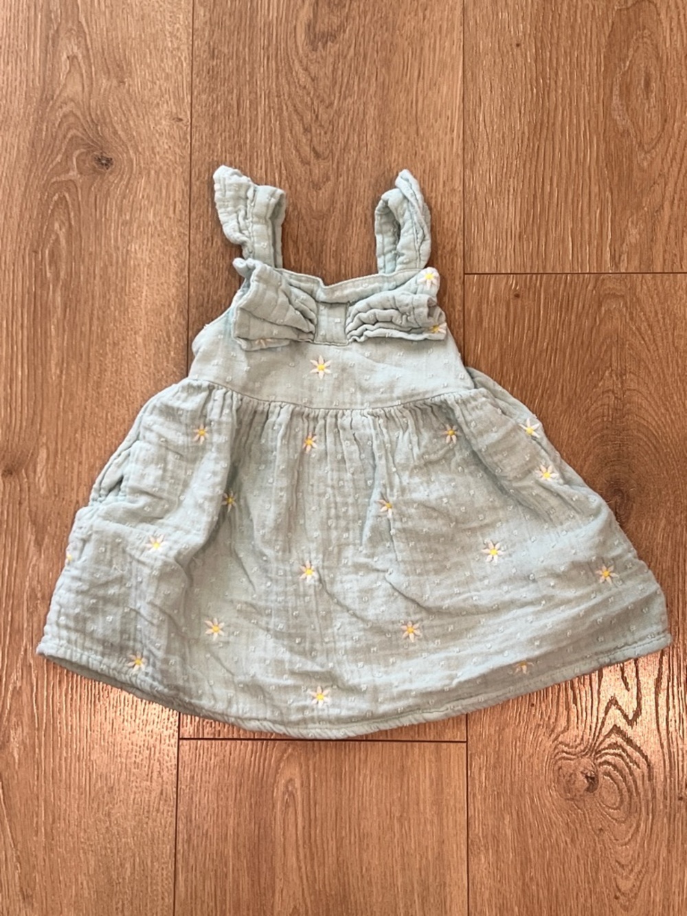 Cat & Jack Pale Mint Baby Dress with White Daisy Embroidery
